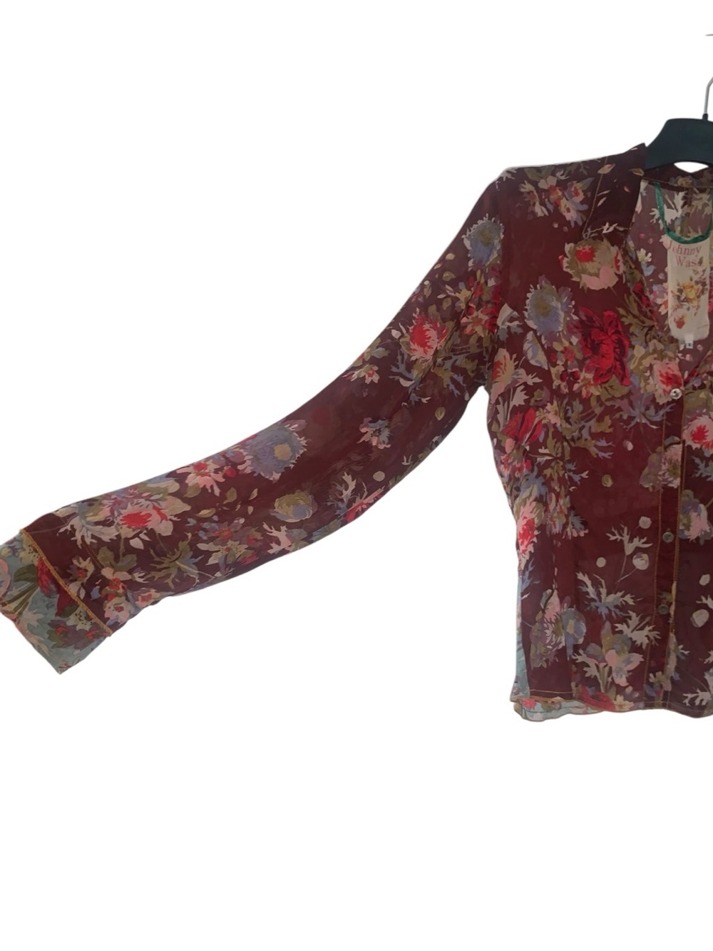 Johnny Was Floral Sheer Layered Button Front Blouse Boho Size S Like New - Picture 11 of 12